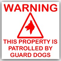 6 x This Property is Patrolled by Guard Dogs-Red on White,External Self Adhesive Warning Stickers-Security Signs 